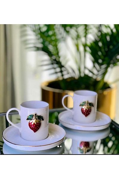 Sillage Home 2-Person Strawberry Cup Set, Gold Lilac Figured Cup Set