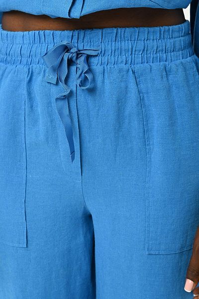 Orfeo Negro Women's - Straight Linen Trousers, Wide Leg and Elastic Waist