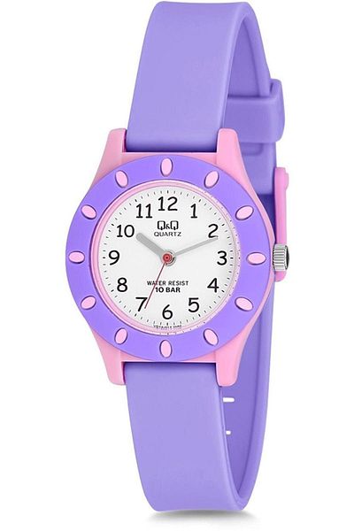Q&Q Kids Unisex Pink Purple Polka Dot Patterned Waterproof Wristwatch