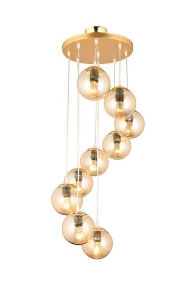 SONSUZ AYDINLATMA&AVİZE Gold 9-Piece Infinite Pendant Lamp Tray - Luxury Chandelier with Honey Globe Glass