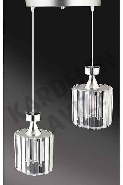 SONSUZ AYDINLATMA&AVİZE Kardelen Chrome 2-Piece Pendant Lamp Crystal Stone Downward Facing Luxury Chandelier