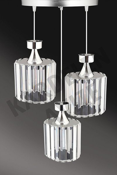 SONSUZ AYDINLATMA&AVİZE Chrome 3-Piece Pendant Lamp Crystal Stone Downward Facing Luxury Chandelier