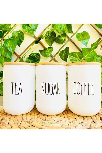 Pembishayatlar Set of 3 1000 ml Tea/Coffee/Sugar Glass Jars with Bamboo Lid