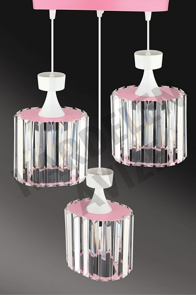 SONSUZ AYDINLATMA&AVİZE 3-Piece Pink Pendant Lamp with Crystal Stone Facing - Luxury Chandelier