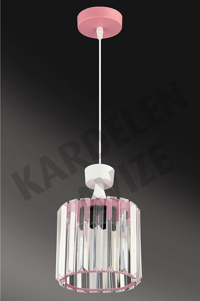 SONSUZ AYDINLATMA&AVİZE Pink Pendant Lamp with Crystal Stones - Luxury Chandelier Facing Single