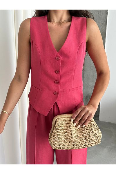 Laluvia Set aus Weste und Hose aus 100 % Baumwollleinen - Cherry Lavin