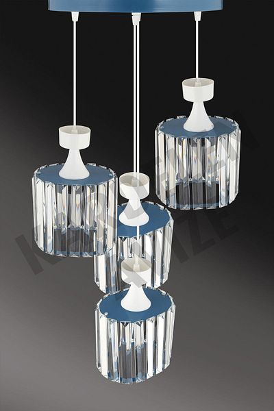 SONSUZ AYDINLATMA&AVİZE 4-Piece Blue Pendant Lamp with Crystal Stones - Luxury Downward Facing Chandelier