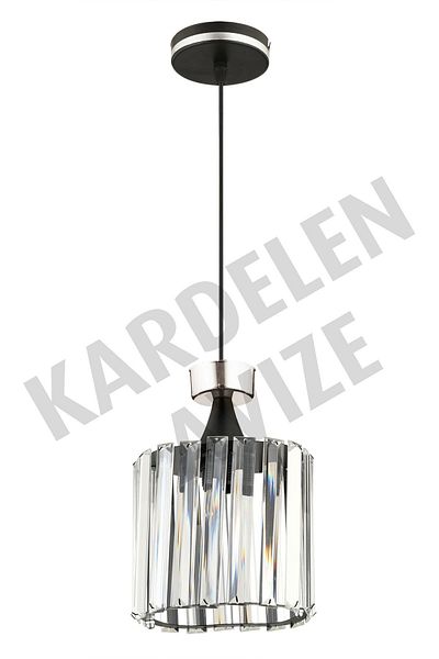 SONSUZ AYDINLATMA&AVİZE Luxury Chandelier - Black Single Pendant Lamp with Chrome Strip and Crystal Stone Facing Down