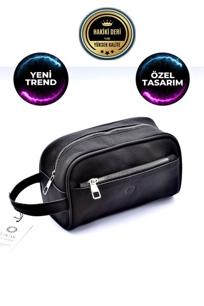 CüzCan Jacks Siyah Hakiki Deri El Tutmalı Günlük-Seyahat-Spor-Traş Çantası