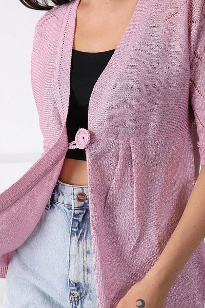 Ferraro Women's Pink V-Neck Waist-Tied Knitwear Cardigan
