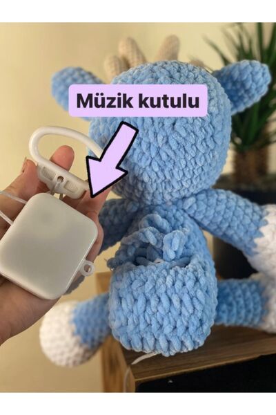 Homesinti 30cm amigurumi müzik kutulu Geyik, isim yazılabilen emzik zinciri ve çıngıraklı diş kaşıyıcısı takım