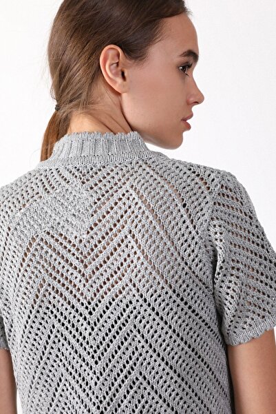 Ferraro Women's Gray Round Neck Cotton Knitwear Cardigan