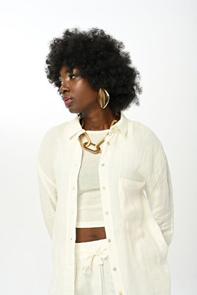 Orfeo Negro قميص نسائي بجيب واحد بلون سادة 100% كتان