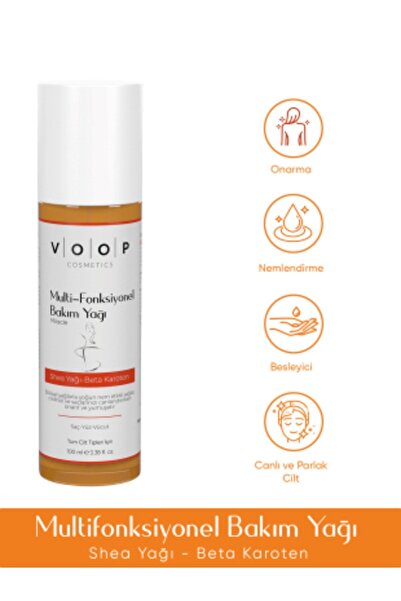 VOOP Nemlendirici Ve Işıltı Verici Bakım Yağı Shea Yağı Ve Beta Karoten 100 Ml
