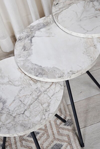 GOLDFALEZ Zigon Sehpa 3'lü Efes Siyah Metal Ayak