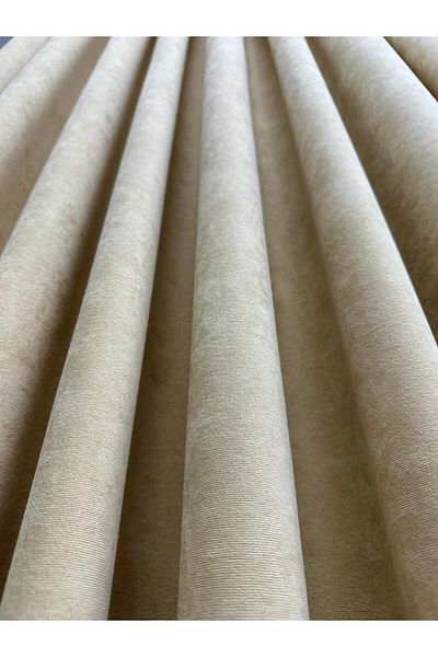 Erdoğanlar Koza Light Yellow/Beige Rustic Hooked Honeycomb Velvet - 1/3 Close Pleat Island Fund Holder