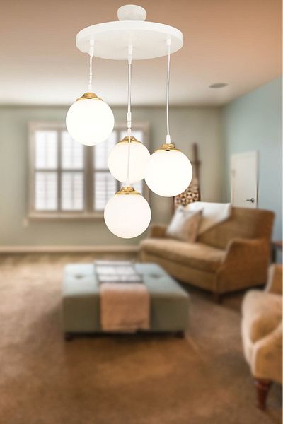 SONSUZ AYDINLATMA&AVİZE White 4-Piece Pendant Tray - Glop Top Glass, Flat Downward Facing, Luxury Chandelier