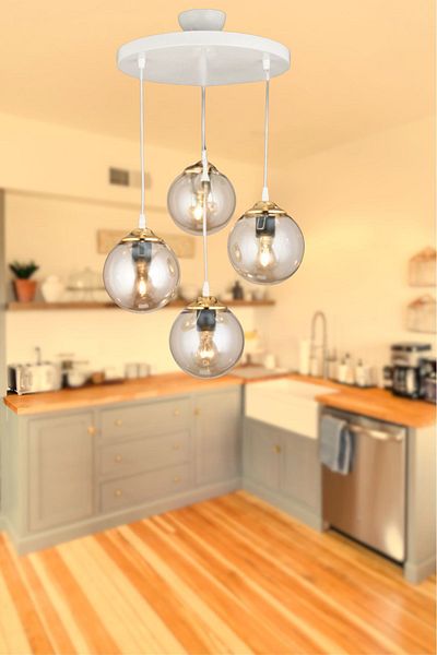 SONSUZ AYDINLATMA&AVİZE White 4-Piece Endless Pendant Tray - Glass Flat Downward Facing Luxury Chandelier