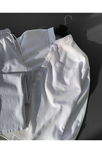 NO1 KONSEPT Біла лляна сорочка та сірі штани оверсайз