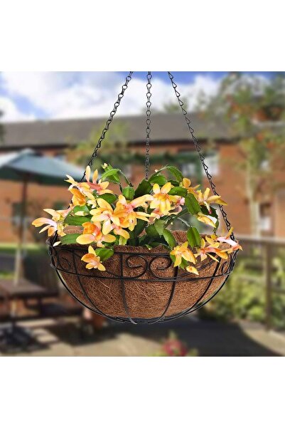 Bahçem Coco Askılı Çiçeklik Doğal Hindistan Cevizi Lifi Dekoratif 1 Adet Balkon Bahçe Saksısı 32x31x50cm