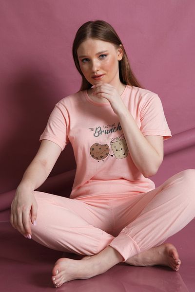 FAMES PİJAMA Short Sleeve Summer Women's Pajamas Set Brunch