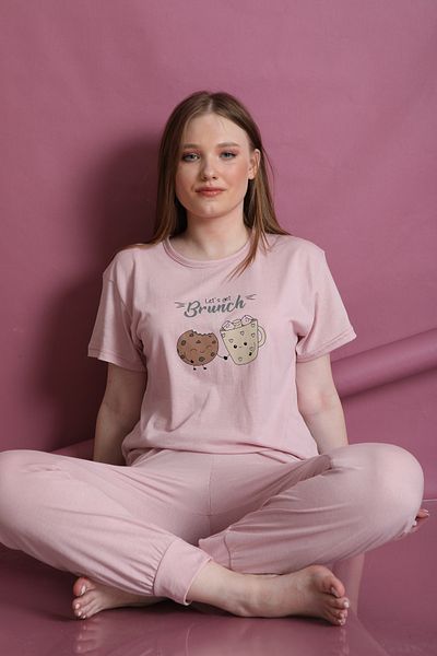 FAMES PİJAMA Short Sleeve Summer Women's Pajamas Set Brunch