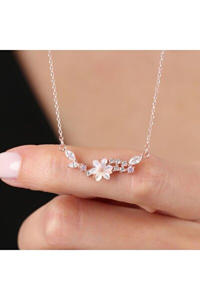 Mia Vento Manolya Çiçeği Markiz Salkımı Rose Renk Flowers Gümüş Kolye