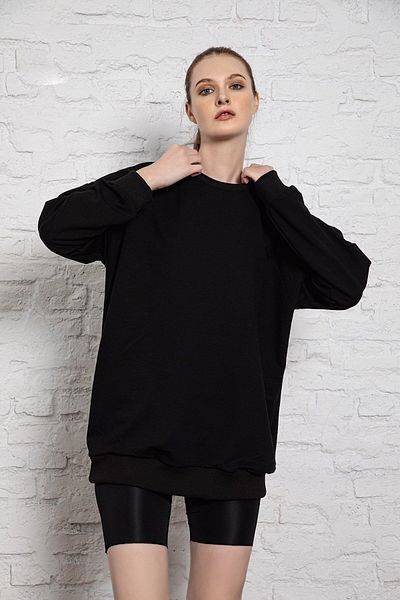 MyBen Unisex Long Sleeve Black Oversize Sweatshirt Irf051 Irf051
