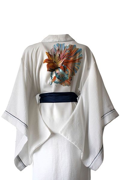 Mita Concept Kimono cu mânecă pătrată din in brut de culoare albă