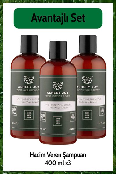 ASHLEY JOY 400 ml Biotin and Caffeine Shampoo - Fine String, Volumizing Hair, Plumping X3 Set