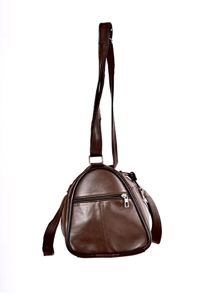 CüzCan Unisex Brown Cylinder Model Genuine Leather Hand and Shoulder Bag