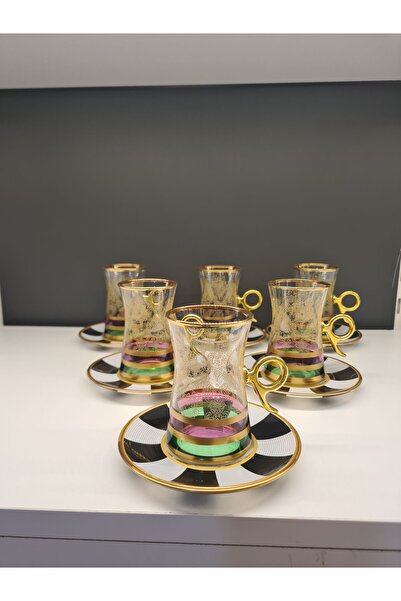 AbkaKristal طقم شاي أبيكا بمقبض لـ 6 أشخاص - تونا جولد