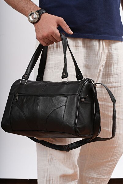 CüzCan Чорна натуральна шкіра, унісекс, циліндрична модель, сумка через плече та ручна сумка