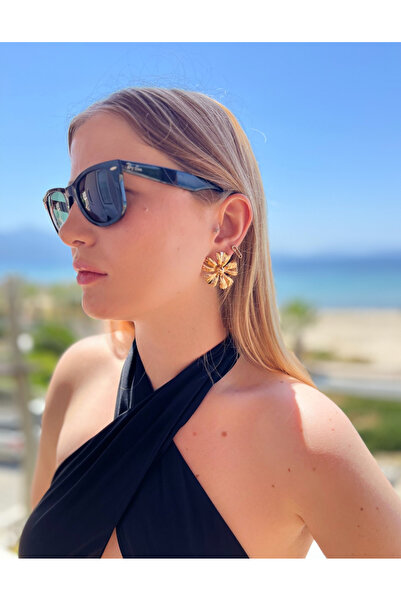Asteria Jewelry أقراط نسائية من الفولاذ الذهبي بنمط الأزهار