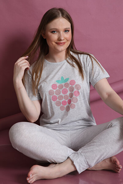 FAMES PİJAMA Summer Strawberry Patterned Women's Pajamas Set