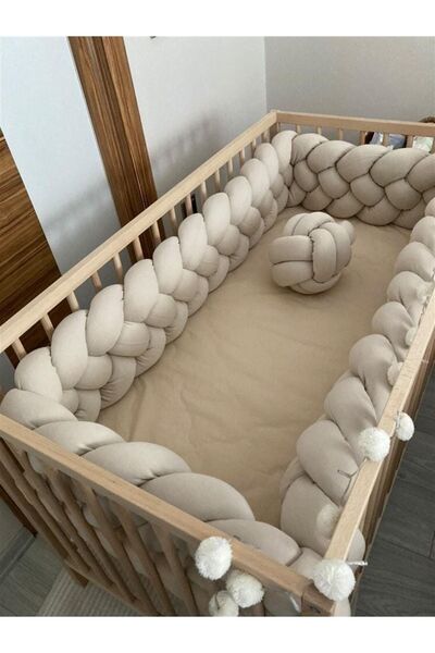 Jaju Baby Bej Renk 60x120 4 Örgü Koruma Özel Tasarım Beşik Kenar Koruma, Yatak Koruyucu