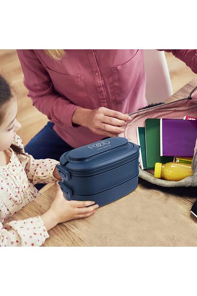 CTC Stylish Navy Blue Double Layer Lunch Box - Children and Adults