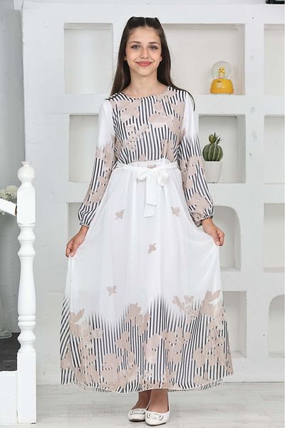 Asortix Rochie Hijab din șifon lungă, căptușită din bumbac, pentru fetiță