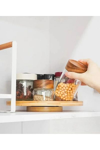 starnewstore Bamboo 360 Degree Rotating Presentation Plate - 30 cm, Pizza and Cheese Served, New 91725