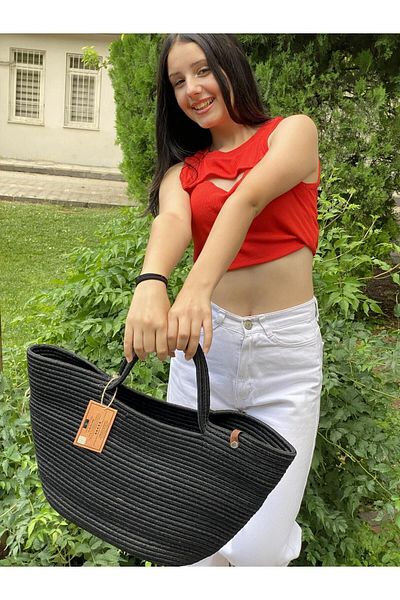 bestiva Straw Look Jute Handbag - Beach and Shoulder Bag