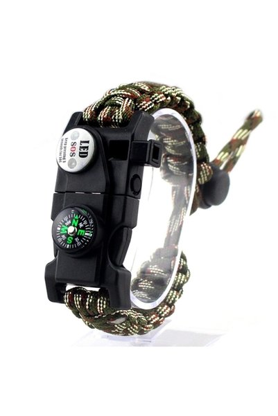 Generic Brand Multi-Purpose Survival Paracord Bracelet with LED Light Fire Starter Black & Orange