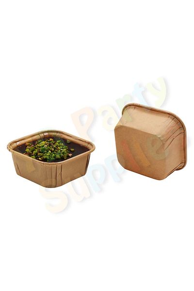Yusuf Dirik YD Party Supplies Kraft Square Muffin, Cake, Dessert and Ashura Bowl 20 Pieces 8.5x8.5 cm