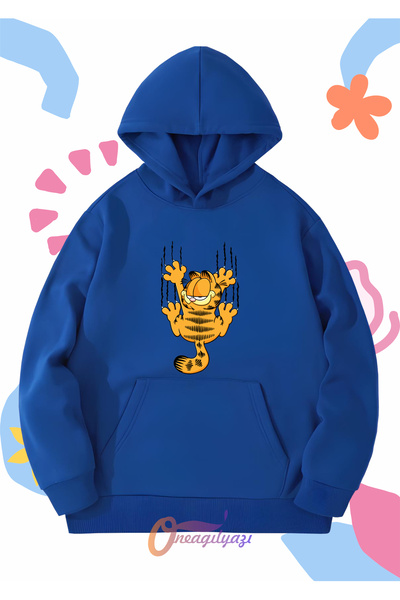 oneagılyazı Garfield Nail Printed - Hanorac oversize unisex cu glugă pentru c...