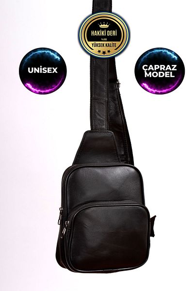 CüzCan Unisex Μαύρο Γνήσιο Δέρμα - Τσάντα ώμου και στήθους