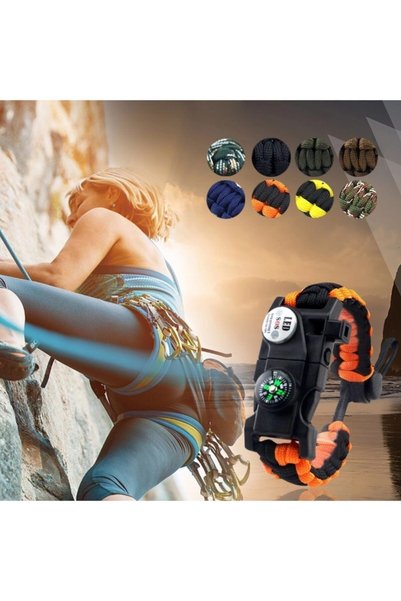 Generic Brand Multi-Purpose Survival Paracord Bracelet with LED Light Fire Starter Black & Orange