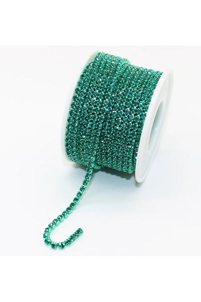 PASAMİA Beyoğlu Swarosvki Blue-Green Stone Strip Chain (1 Meter)