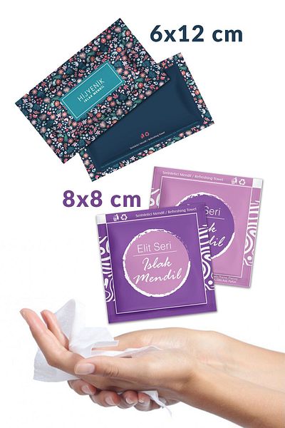 Balkan Disposable Wet Wipes 6X12Cm Purple 25 Pieces V Square 8X8Cm 25 Pieces (Total 50 Pieces)