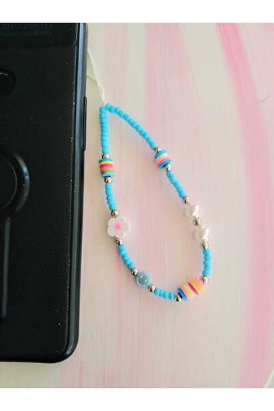 nasclaycollection Blue Flower Patterned Phone Charm - Wallet and Bag Accessory