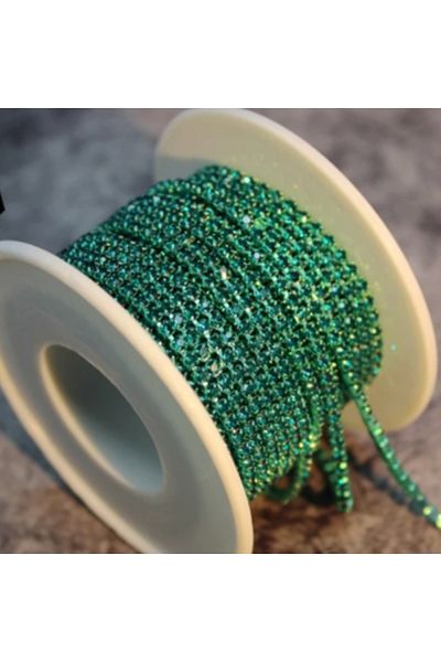 PASAMİA Beyoğlu Swarosvki Blue-Green Stone Strip Chain (1 Meter)