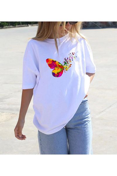 Elfa Tekstil White Oversize Women's T-Shirt - Two Thread